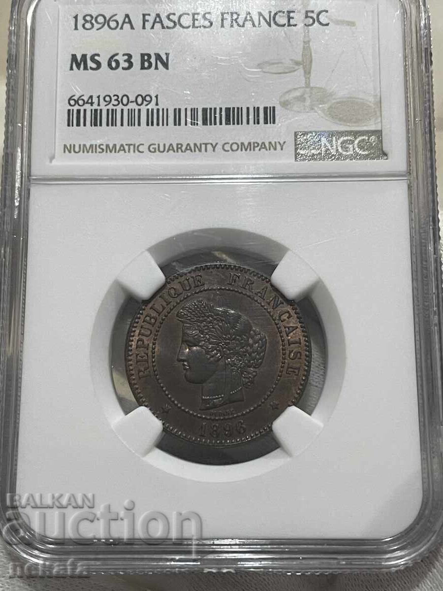 Франция 5 сантима 1896 A NGC MS63 BN Франция 5 сантима 1896 A NGC MS63 BN