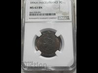 Франция 5 сантима 1896 A NGC MS63 BN