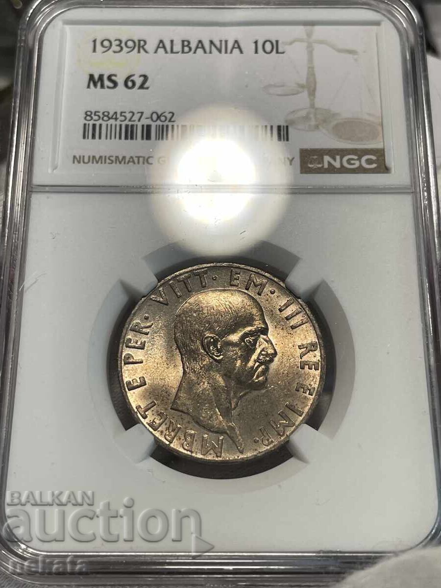 Albania (Italian Occupation), 10 Leke 1939 MS62 NGC
