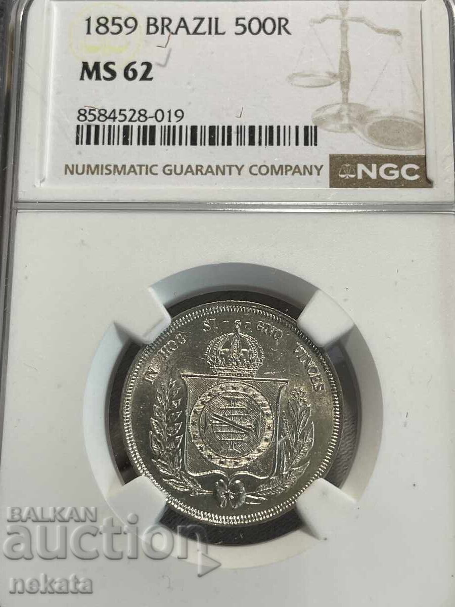 Brazilia, 500 Reis 1859, MS62 NGC