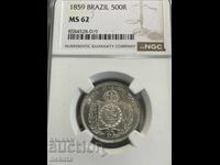 Brazilia, 500 Reis 1859, MS62 NGC