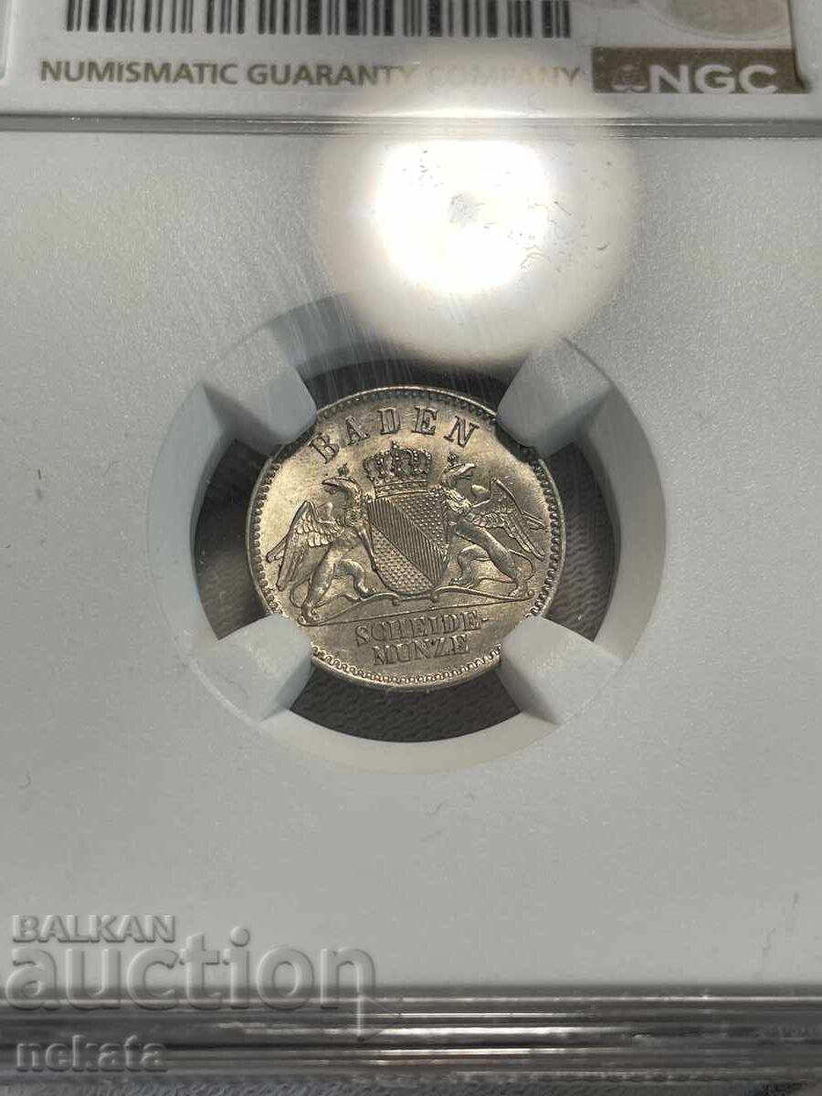 German Empire, Baden, 3 Kreuzer, 1870, MS63 NGC with price 270.00 BGN | € 138.05