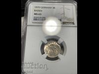German Empire, Baden, 3 Kreuzer, 1870, MS63 NGC