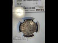 Σαν Μαρίνο, 1 λίρα 1906 MS64 NGC