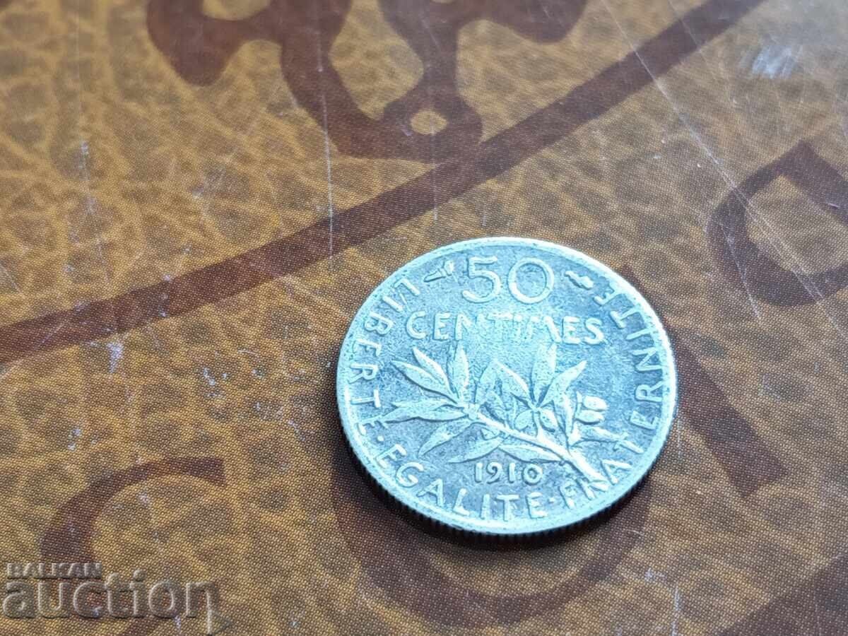 Γαλλικό ασημένιο νόμισμα 50 λεπτών του 1910 με τιμή 8.50 BGN | € 4.35 Γαλλικό ασημένιο νόμισμα 50 λεπτών του 1910 με τιμή 8.50 BGN | € 4.35