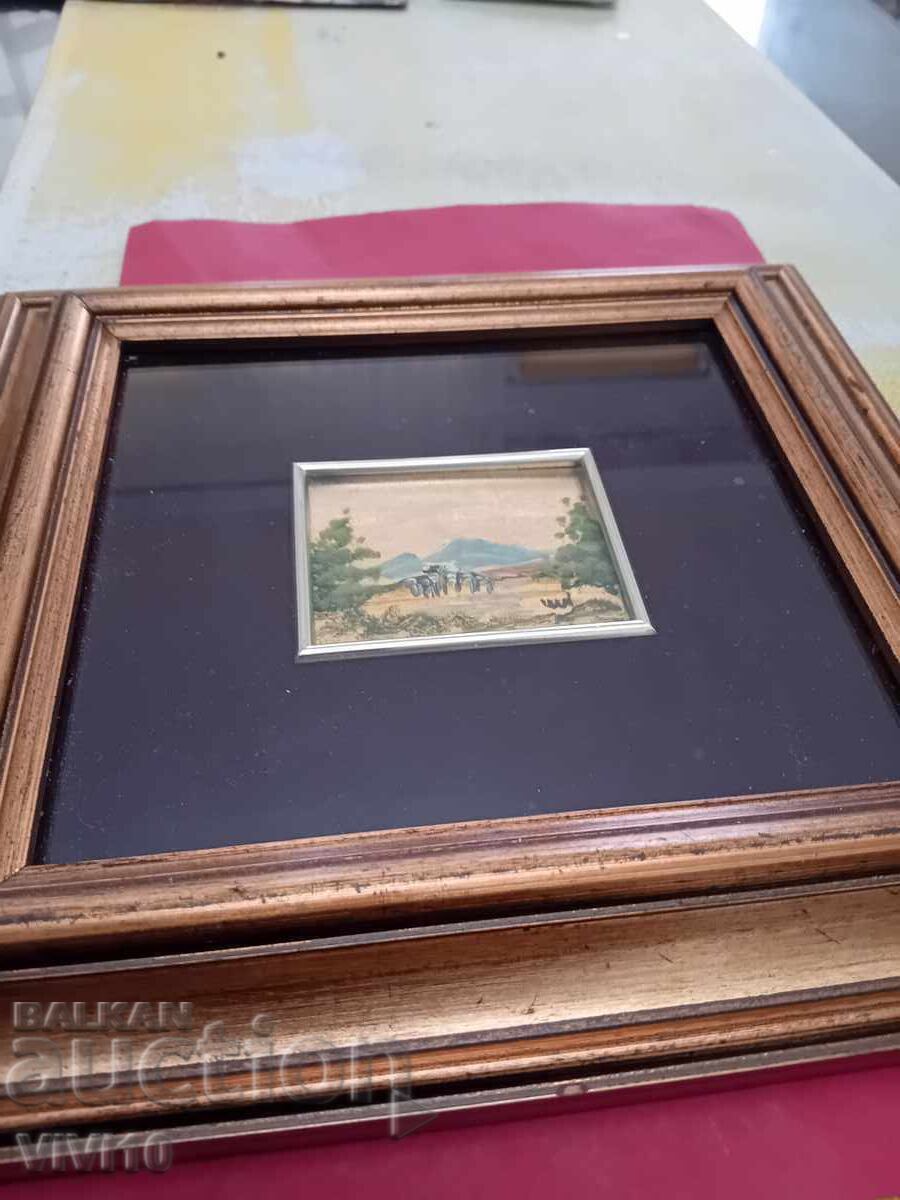 Pictură veche, folie de aur, semnătură