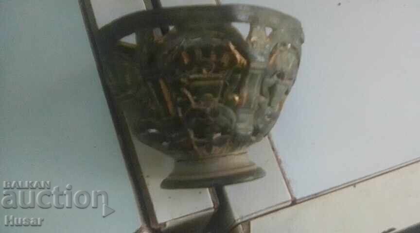 Old silver ?? zarf with remnants of gilding, openwork - 5