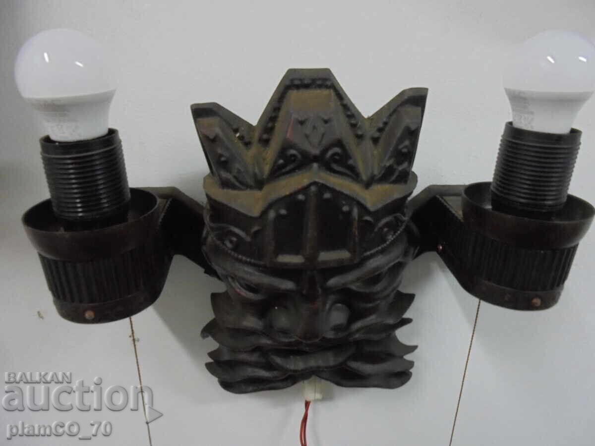 №*8354 Стара руска стенна лампа – метална, образ на Нептун - 5