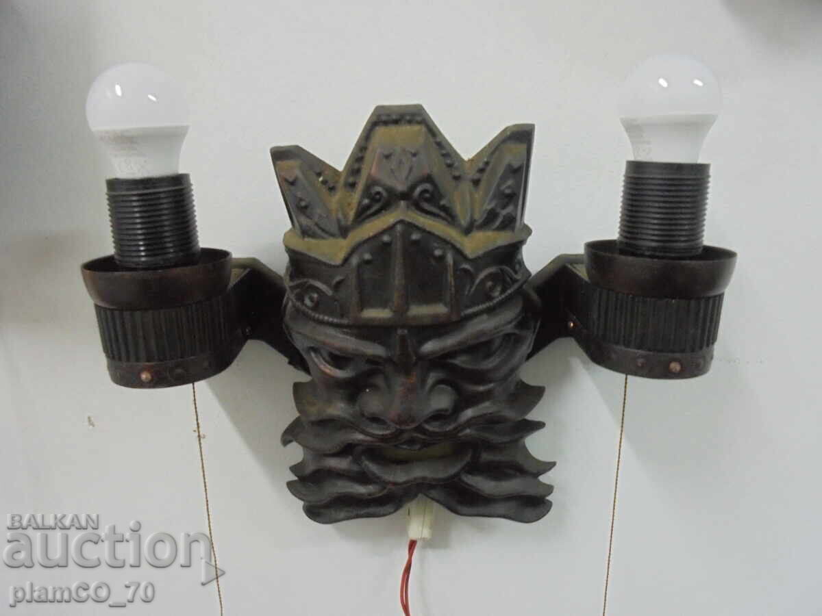 №*8354 Стара руска стенна лампа – метална, образ на Нептун