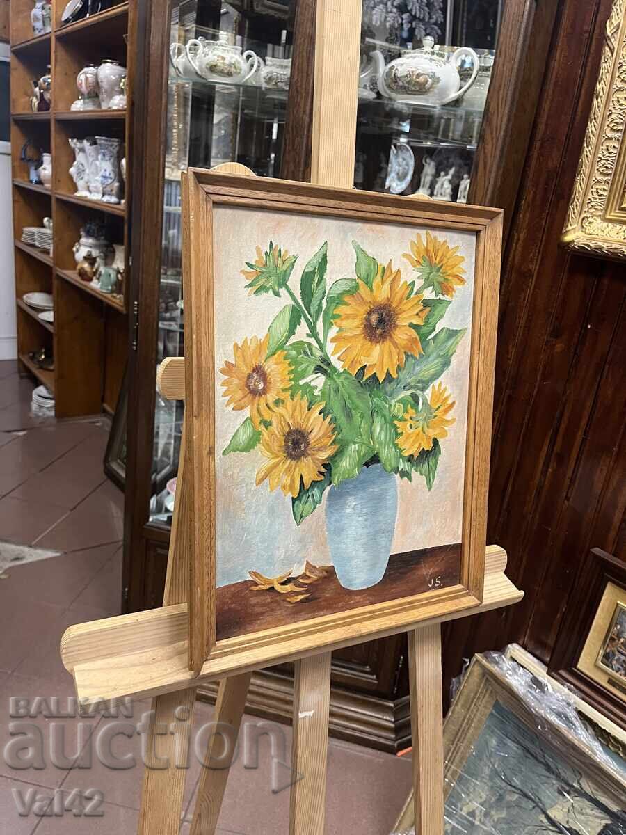 Delivery of Sunflowers in a Vase - Oil Paints on Cardboard Delivery of Sunflowers in a Vase - Oil Paints on Cardboard