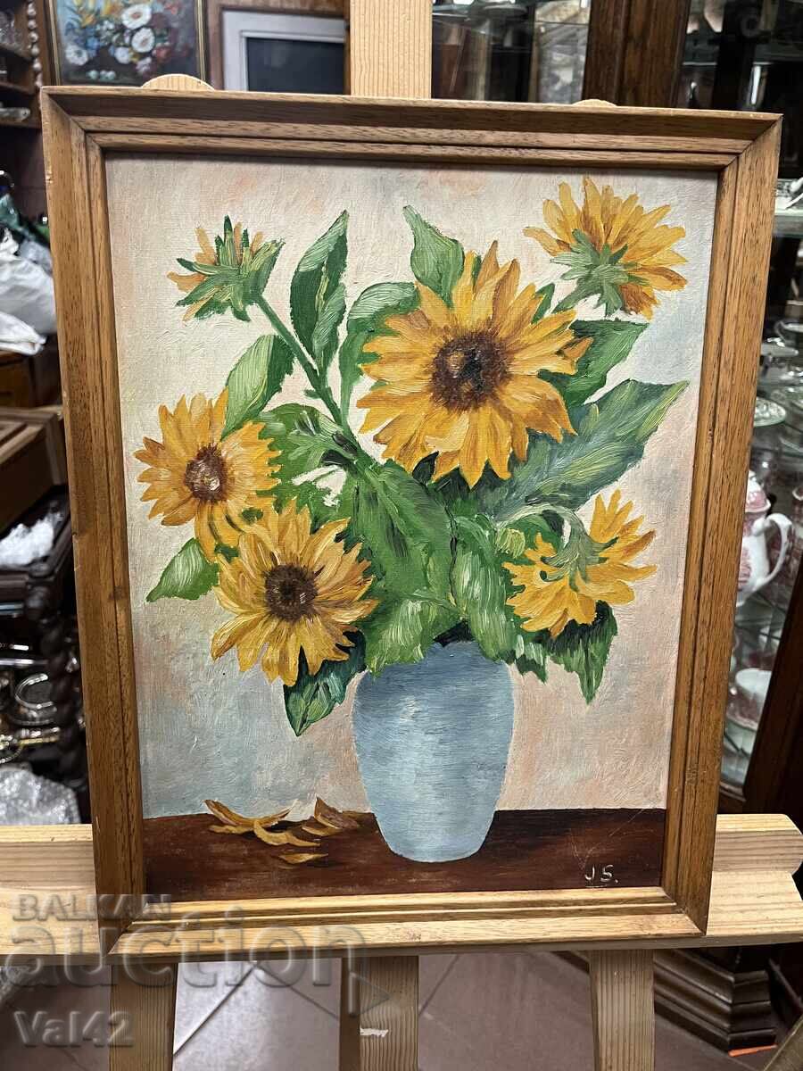Sunflowers in a Vase - Oil Paints on Cardboard Sunflowers in a Vase - Oil Paints on Cardboard