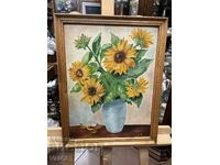 Sunflowers in a Vase - Oil Paints on Cardboard