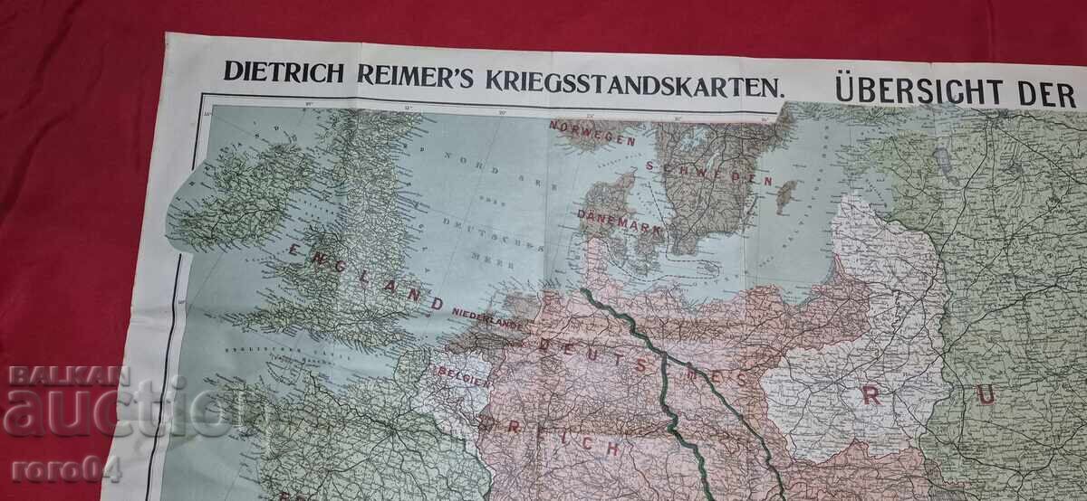 EUROPA - HARTĂ MILITARĂ VECHE - WW I cu preț 395.00 BGN | € 201.96