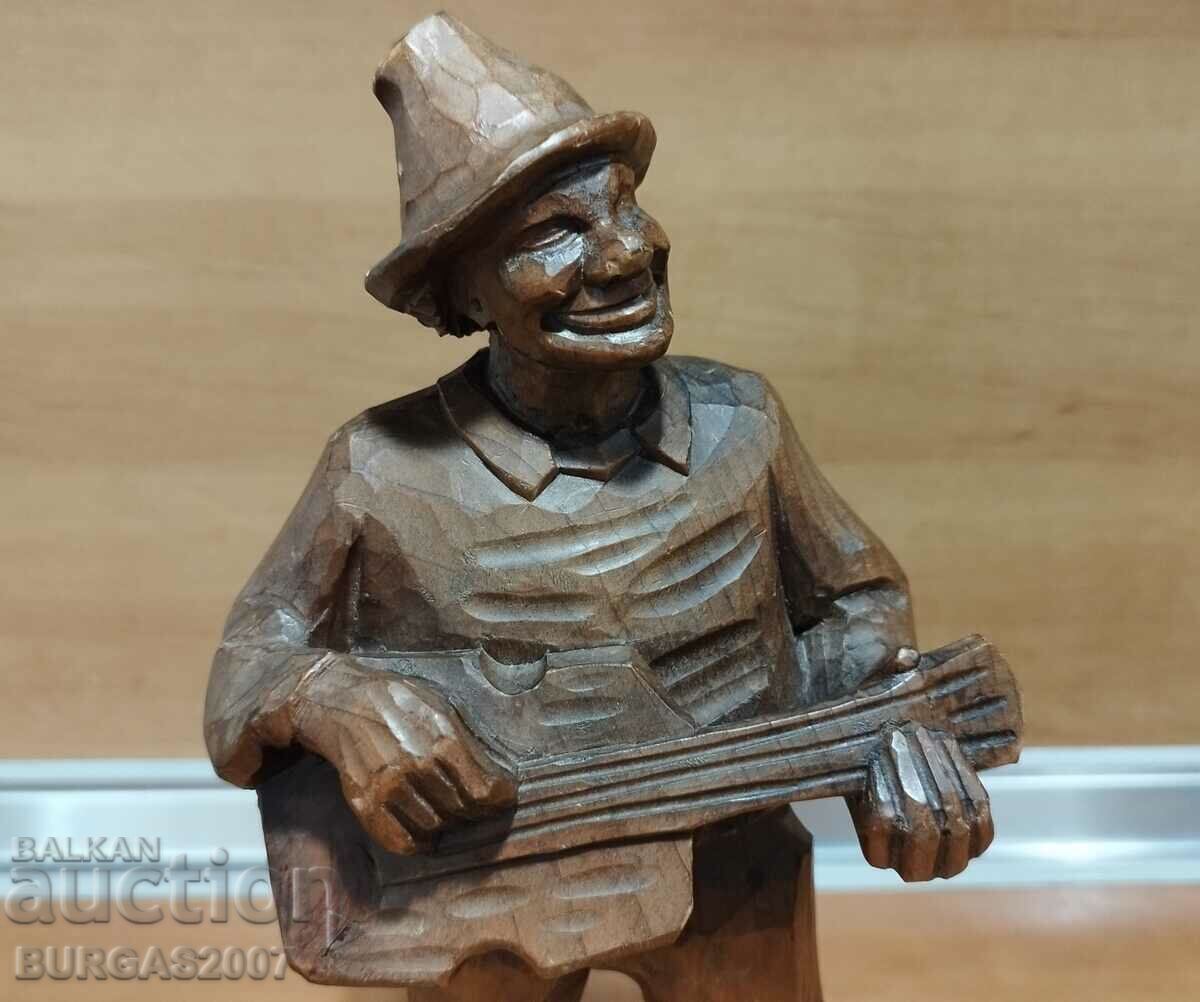 Old wooden figure, musician with guitar, 30 cm. - 5 Old wooden figure, musician with guitar, 30 cm. - 5