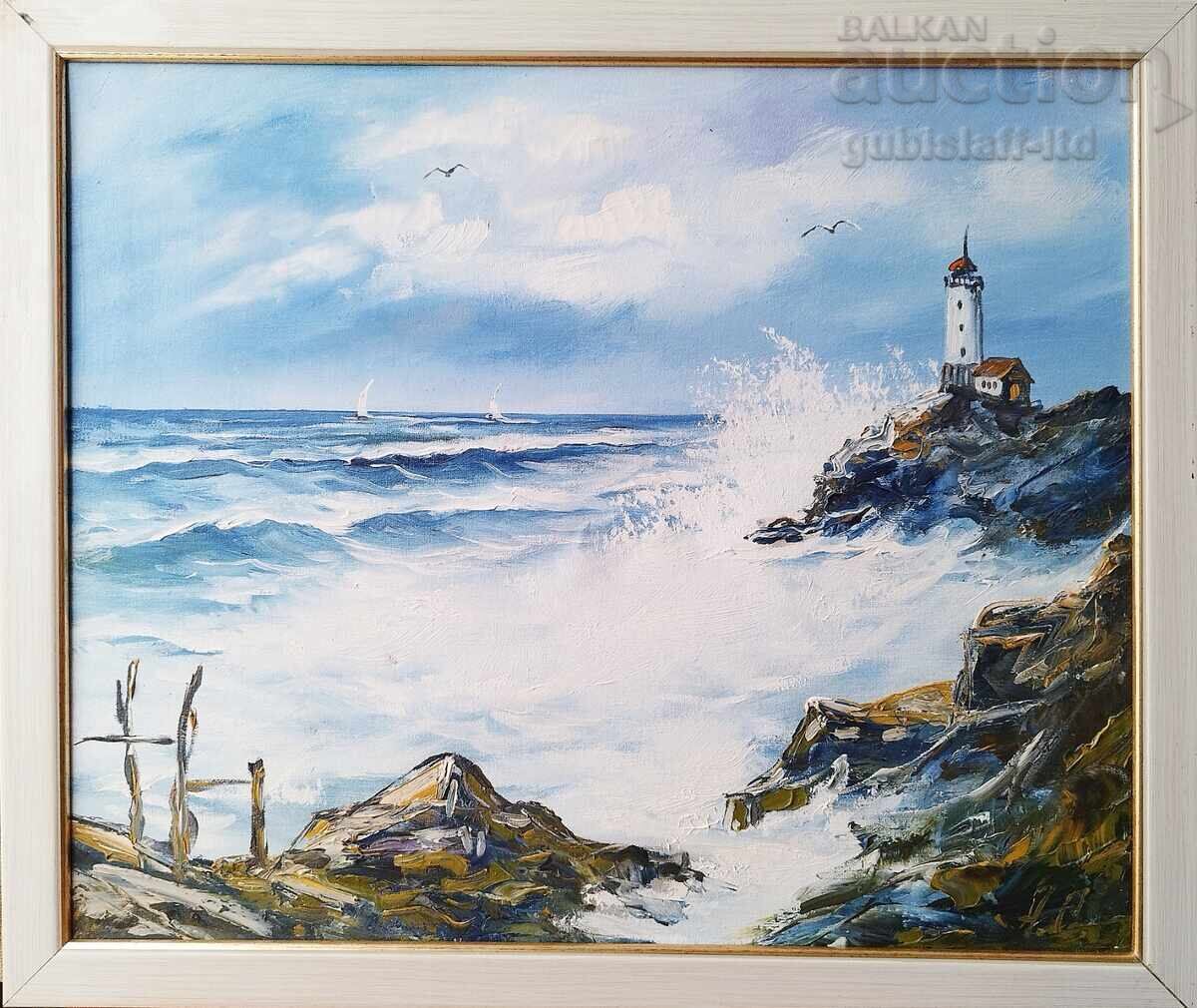 Painting, landscape, sea, lighthouse, artist A. Simeonov