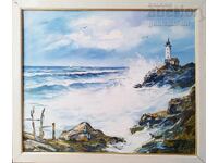 Painting, landscape, sea, lighthouse, artist A. Simeonov