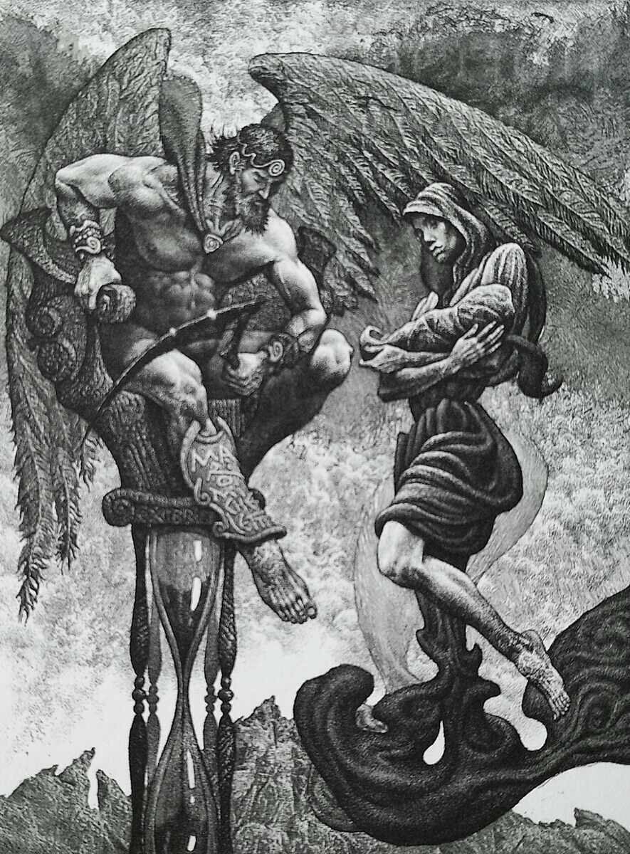 Tablou, grafică "Cronos", pict. Yulian Yordanov, 2005 cu preț € 160.00 | 312.93 BGN