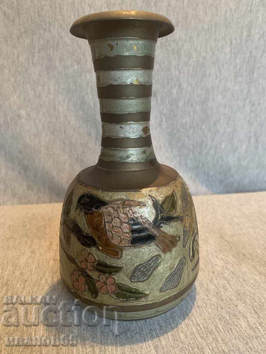 Decorative brass vase with engraving of birds and enamel with price 45.00 BGN | € 23.01