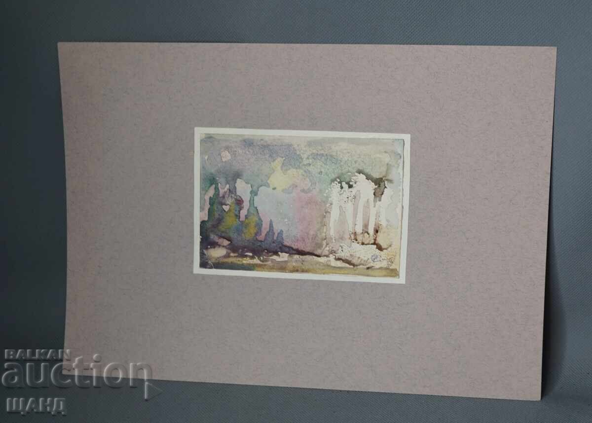 Παλιά Μαστορική ζωγραφική εικόνα ακουαρέλα τοπίο αφαίρεση