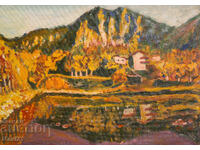 Landscape painting oil paints autumn