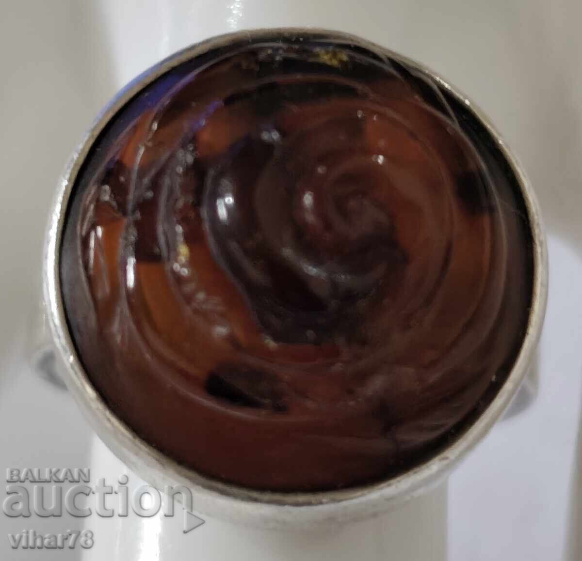 Δημοπρασία Γυναικείο ασημένιο δαχτυλίδι με κεχριμπάρι