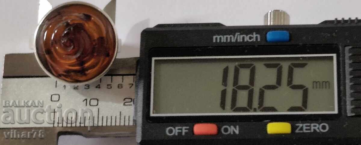 Γυναικείο ασημένιο δαχτυλίδι με κεχριμπάρι - 5