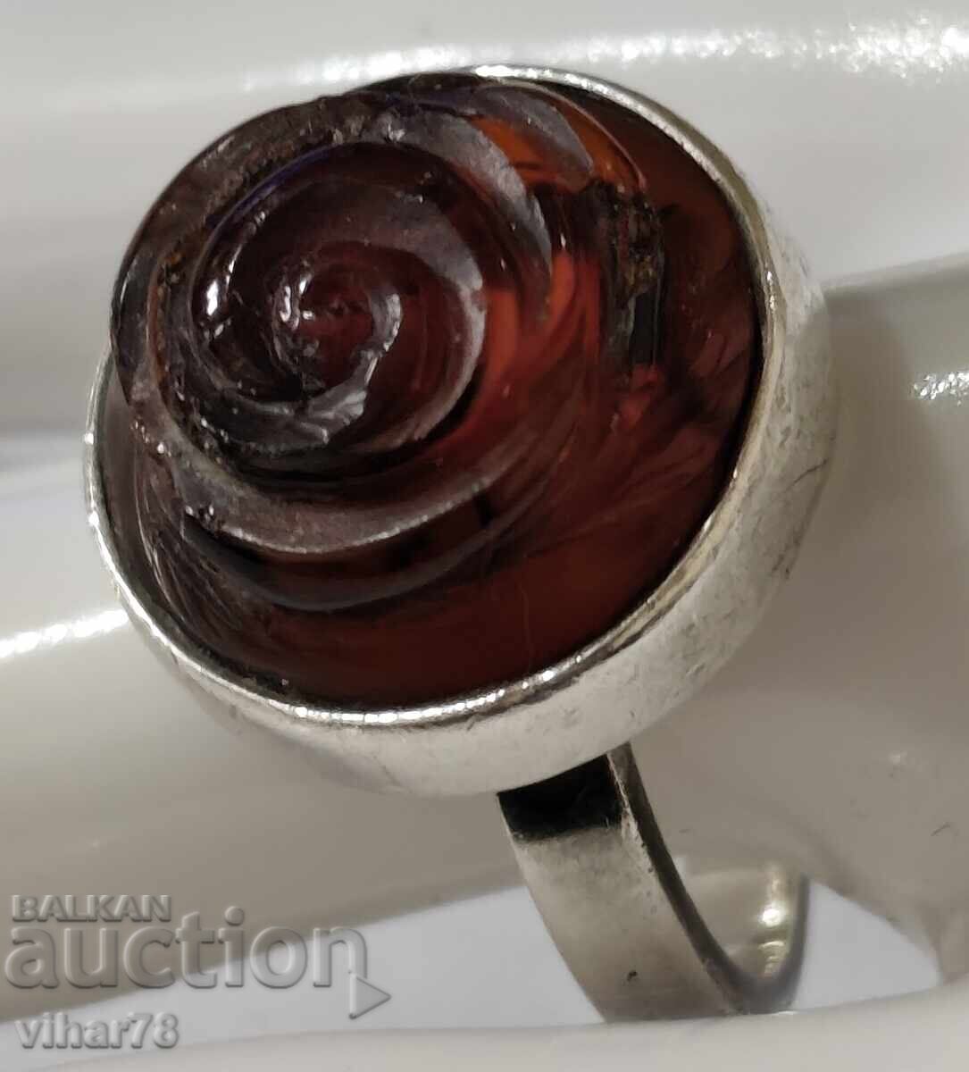 Γυναικείο ασημένιο δαχτυλίδι με κεχριμπάρι - 6