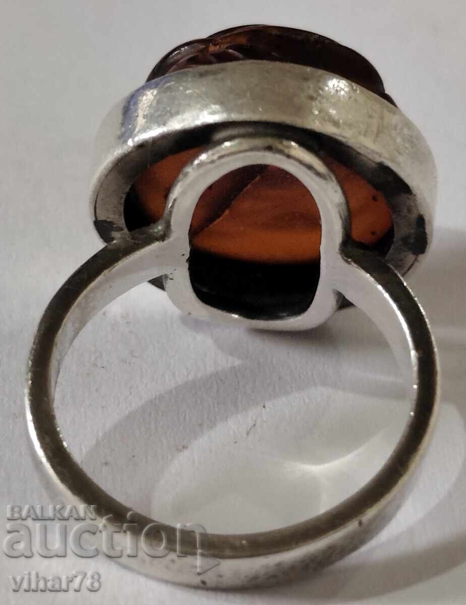 Γυναικείο ασημένιο δαχτυλίδι με κεχριμπάρι - 7