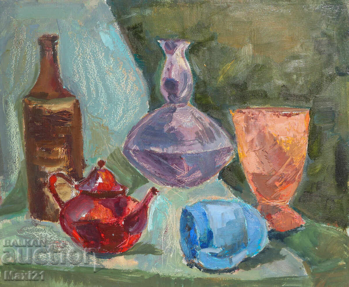 Oil painting still life with dishes Oil painting still life with dishes