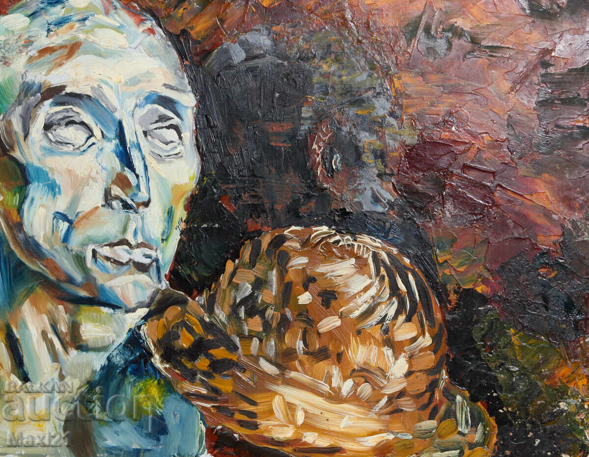 Картина маслени бои натюрморт мъжка скулптура и шапка - 5