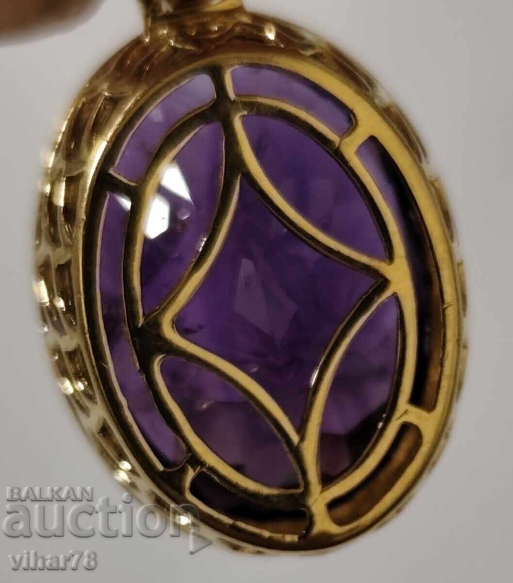 Позлатена Сребърна висулка с аметист - 5
