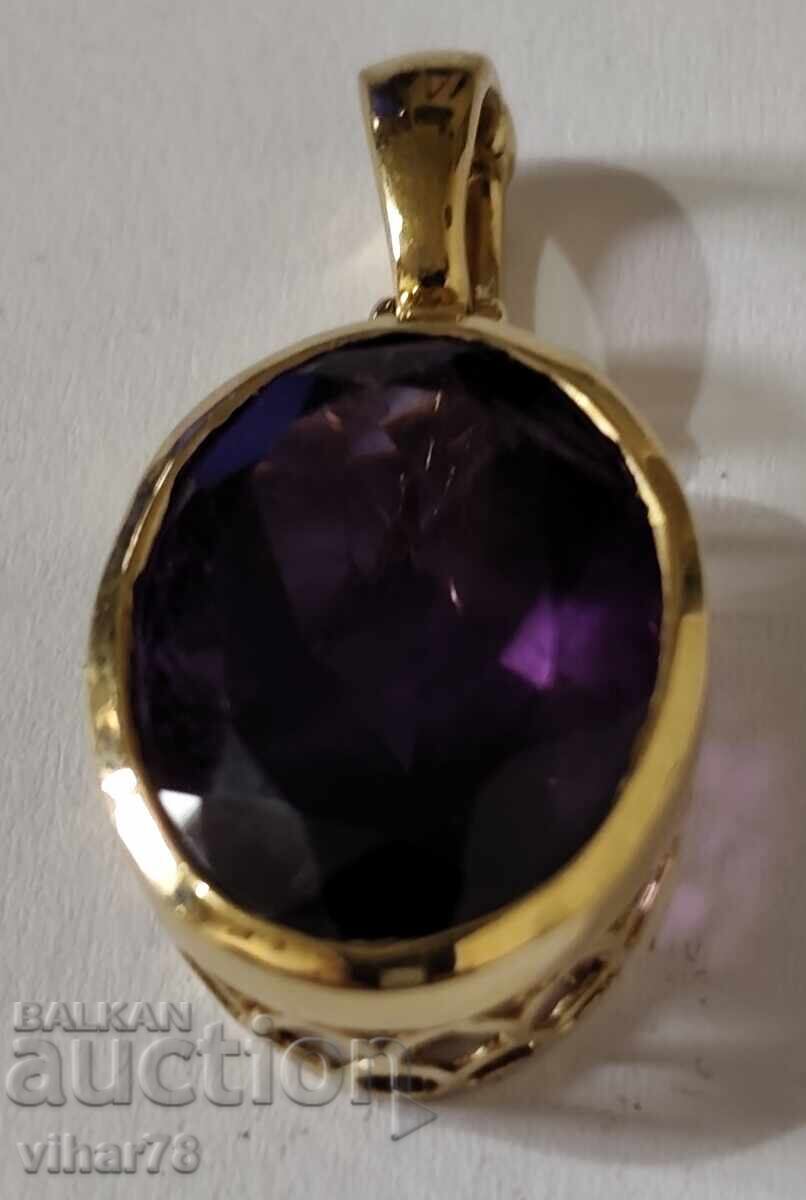 Позлатена Сребърна висулка с аметист - 6