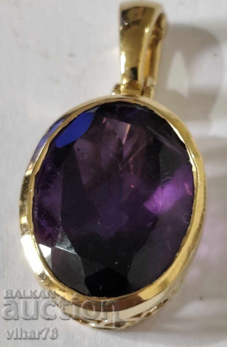 Позлатена Сребърна висулка с аметист