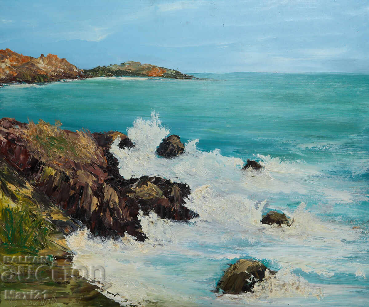 Έργο ζωγραφικής με λάδι, θαλασσινό τοπίο, παραλία με τιμή 240.00 BGN | € 122.71