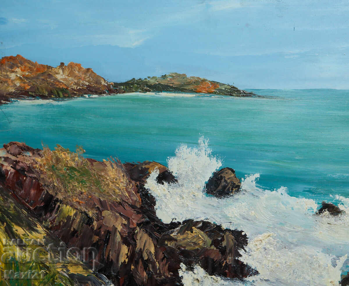 Δημοπρασία Έργο ζωγραφικής με λάδι, θαλασσινό τοπίο, παραλία