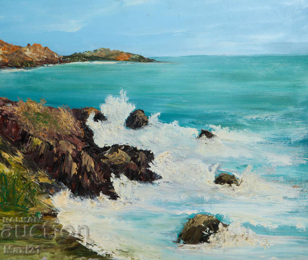 Έργο ζωγραφικής με λάδι, θαλασσινό τοπίο, παραλία