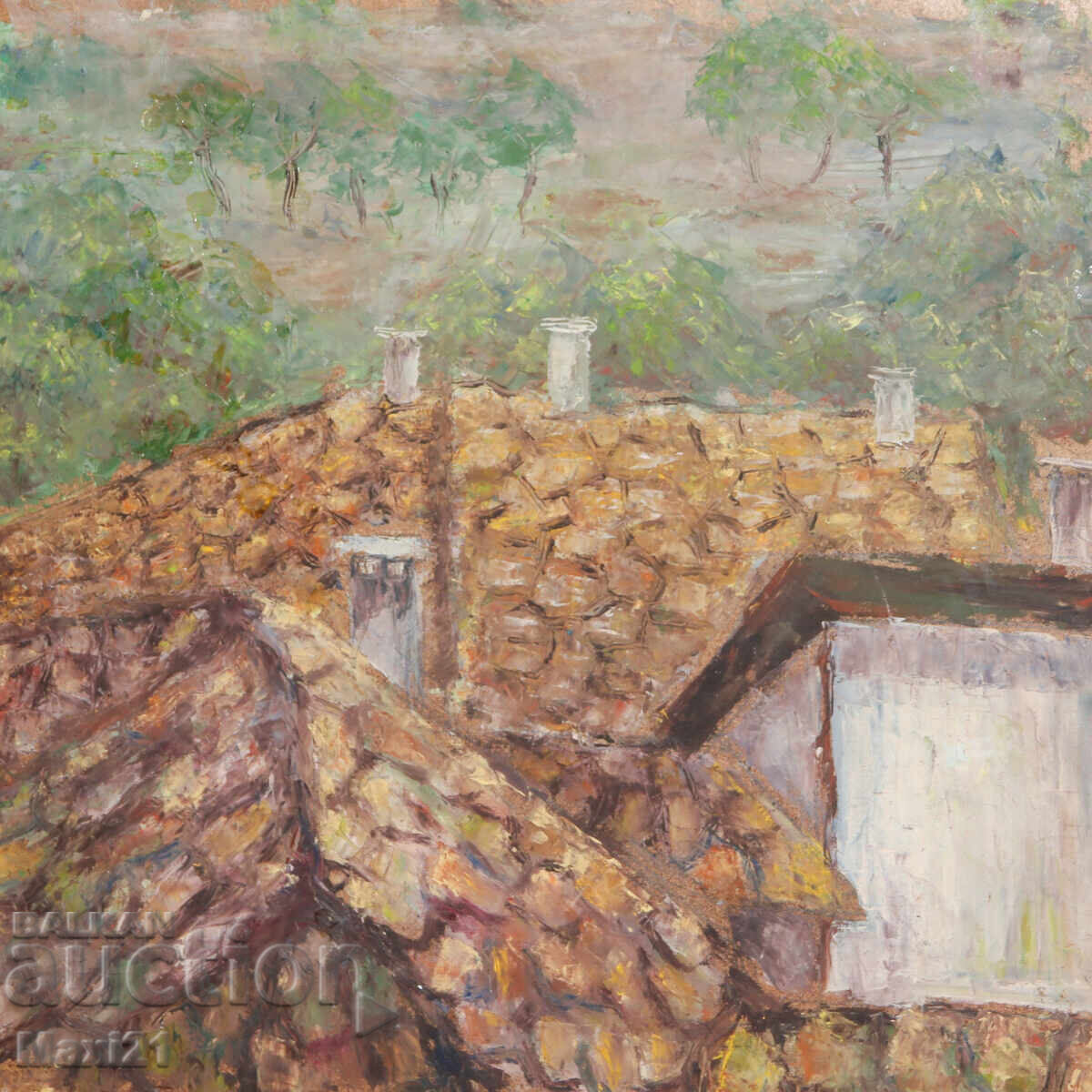 Auction  Oil painting landscape above the roof