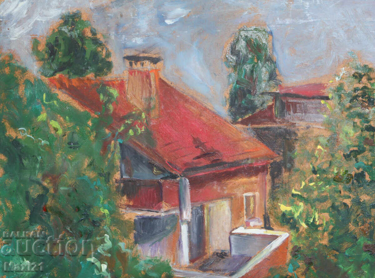 Παράδοση Έργο ζωγραφικής με λάδι, οικιακό τοπίο, σπίτια