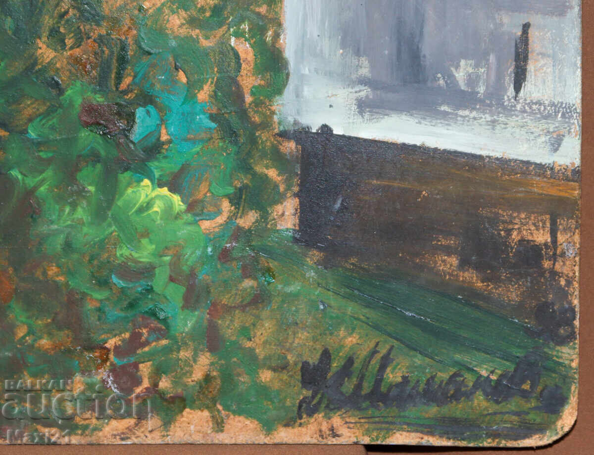 Έργο ζωγραφικής με λάδι, οικιακό τοπίο, σπίτια - 5