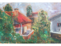 Oil painting, genre scene, houses