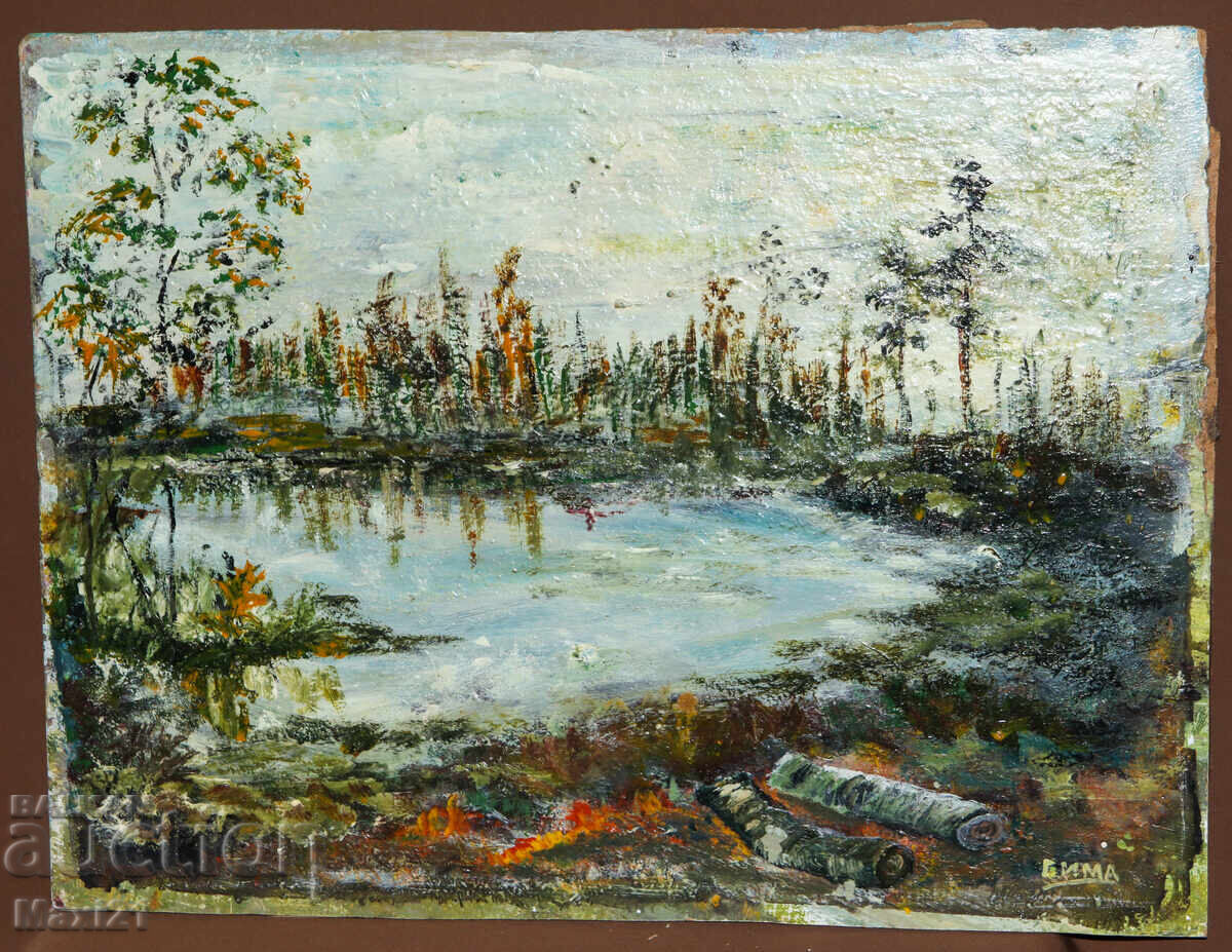 Oil painting natural landscape lake with price 220.00 BGN | € 112.48