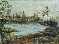 Tablou ulei pe pânză peisaj natural lac