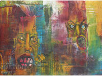 Tablou în ulei portret abstract fețe distorsionate 92g