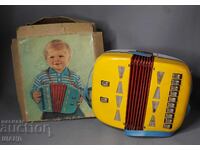 Acordeon vechi german de jucărie pentru copii cu cutie