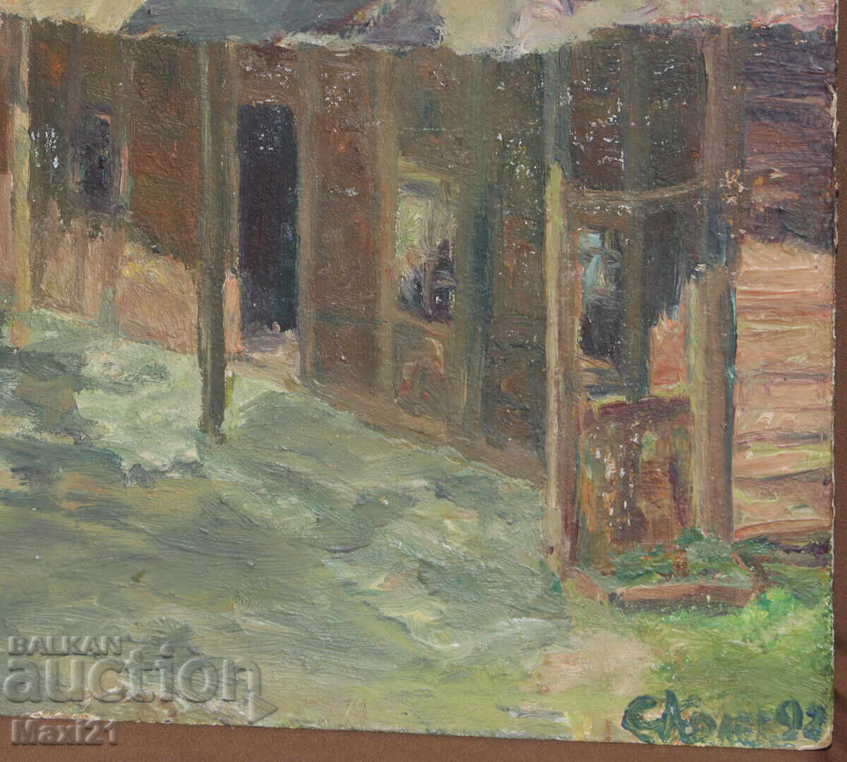 Oil painting, genre scene, houses, signed 1992 - 6