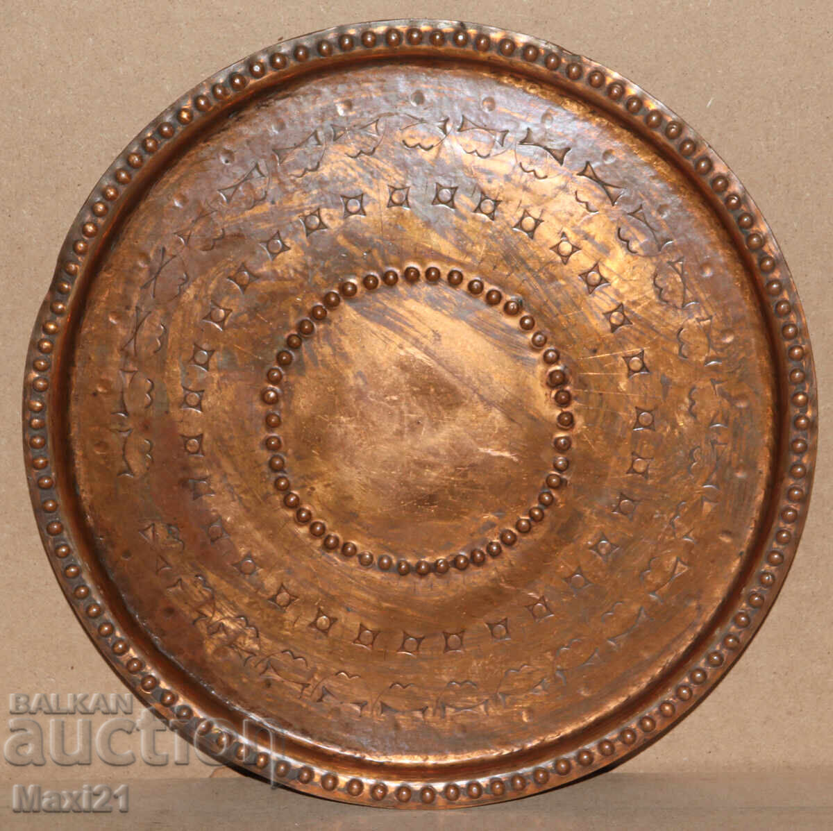Handmade old copper decorated tray