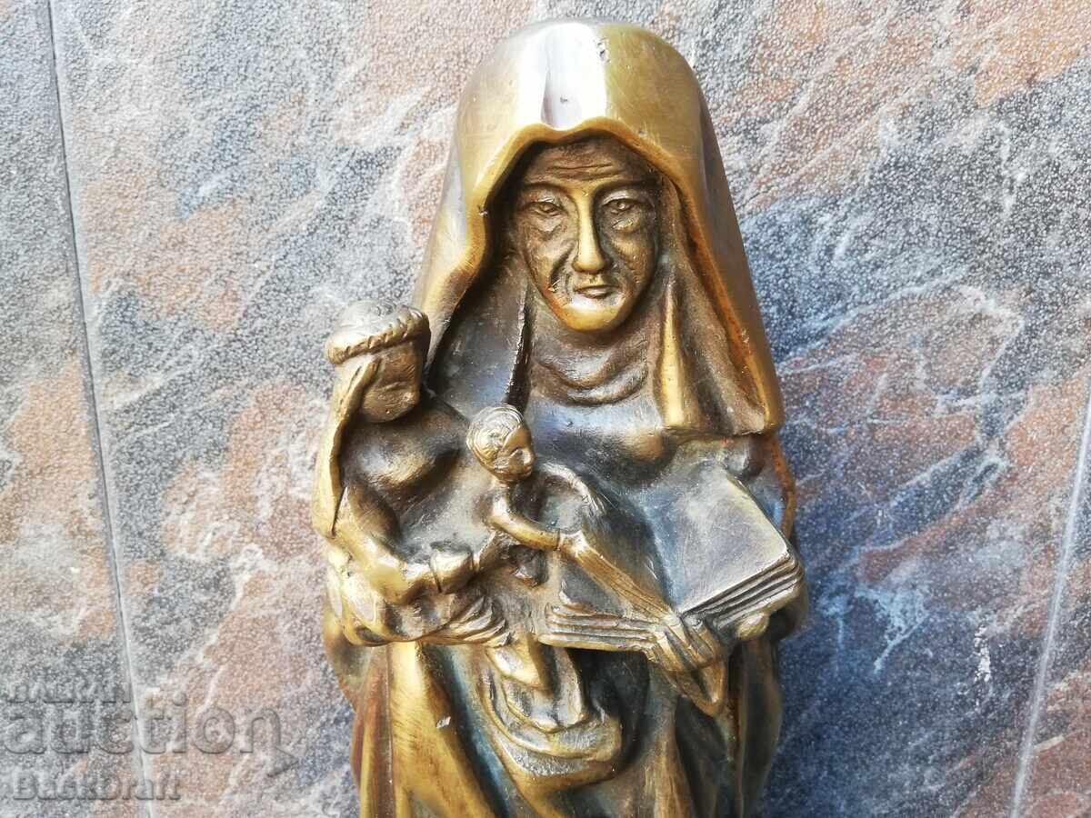 Παλαιά, μαζική μπρούτζινη γλυπτική της Αγίας Άννας με τον Χριστό - 6