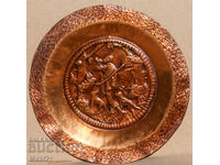 Panou din cupru lucrat manual, decorațiune de perete, scenă de vânătoare