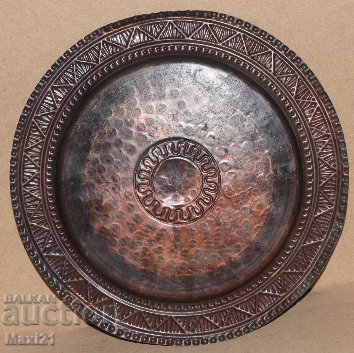 Χειροποίητος παλιός χάλκινος δίσκος-πίνακας - 6