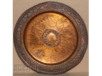 Tavă de cupru veche, lucrată manual, panou